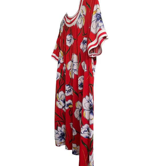 MADISON LEIGH  BELOW KNEE/MIDI TUNIC DRESS, WOMENS, 3X, RED - BLUE YELLOW FLORAL - Picture 3 of 10